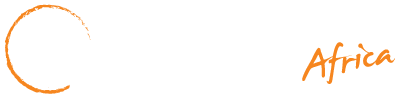 White and orange letters sit in an orange circle and say Rabies Free Africa.